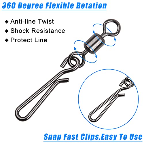 Fishing Swivels Snaps Rolling Barrel Swivels with Fast Clips Fishing Snaps High Strength Speed Clips Connector Freshwater Saltwater Snaps Swivels Fishing Tackle - style: 6#-50pcs