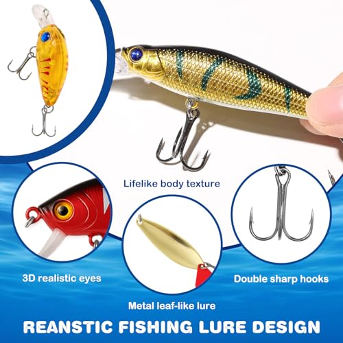 Fishing Lures Kit, 24Pcs Assorted Fishing Baits with Crankbaits, Spoon Lures, Hooks, Weights & Accessories, Fish Tackle Gift Set for Men, Bass Freshwater - size: B