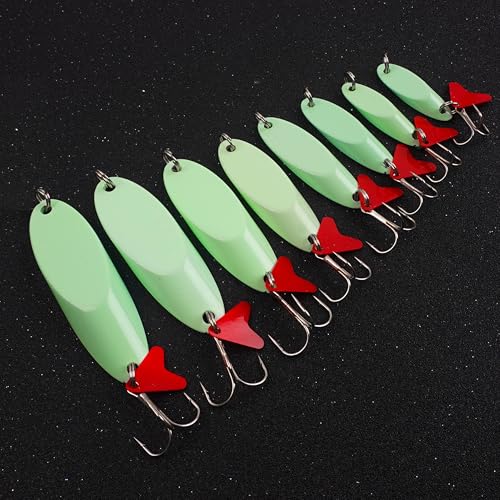 Fishing Spoon Lures, 8pcs Metal Spoon Fishing Lures Casting Trout Spoons with Treble Hooks Luminous Jigging Spoon Baits for Trout Bass Crappie Pike Walleye Saltwater Freshwater - size: 28g(1oz)-8pcs