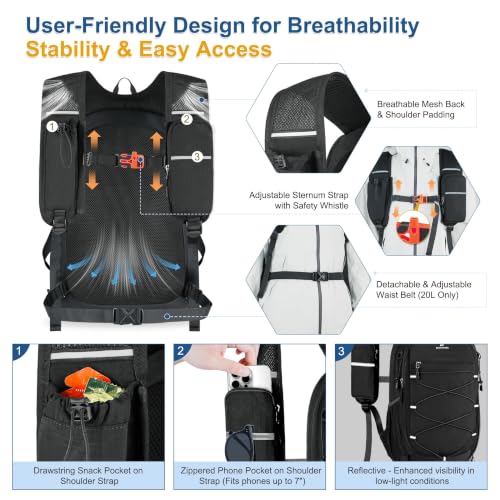 BECOJADDE Hiking Backpack 20L Small Backpack Packable Day pack Water Resistant Lightweight Travel Backpack for Women Men with Shoulder Strap Pockets for Hiking Camping Outdoor, Black - color: Black, size: 20L