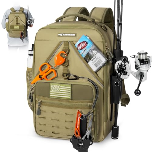 KastKing KarryAll KastMate Fishing Tackle Backpack,Water-Resistant Tackle Bag With 2 Rod Holders,Fishing Gear and Equipment With Large Gear Storage,Khaki - color: C: Khaki