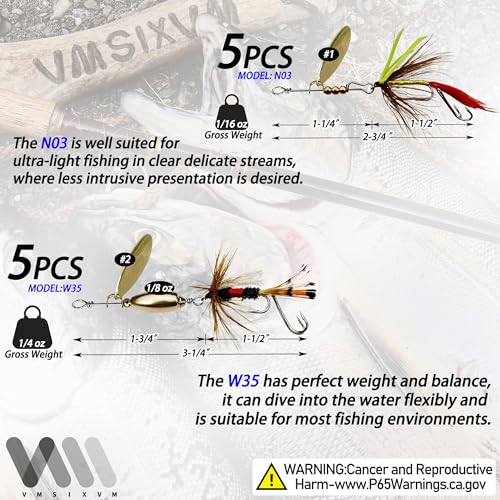 Trout Lures Rooster Bait Tail Fishing Spinnerbaits, Brass Hard Metal Spinner Baits Trout Fishing Lures for Bass Salmon Pike Freshwater Saltwater Lake River - color: A1-10pcs-5pcs 1/16oz, 5pcs 1/4oz