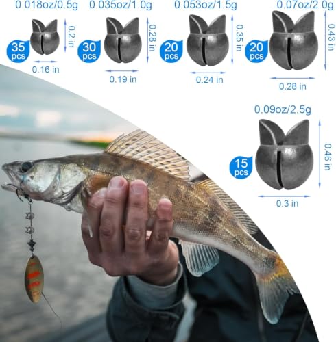 SANWEAL120PCS/200PCS Fishing Weights Sinkers - Premium Split ShotFishing Weights Sinkers - Round Removable Fishing Sinkers - 5/6 Sizes - style: Duckbill/120