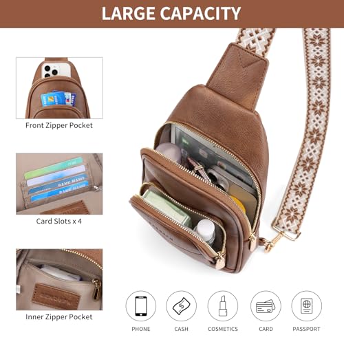 SENDEFN Small Sling Bag Crossbody Bags for Women Vegan Leather Cell Phone Cross Body Purse Fanny Packs Chest Bag for Women - color: A-Brown