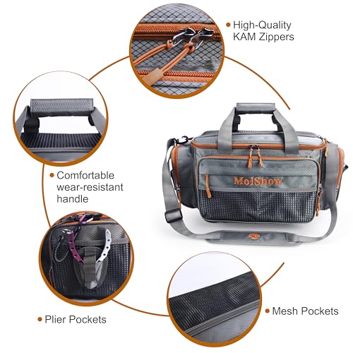 Fishing Tackle Box Bag - Fishing Bags for Saltwater or Freshwater (#Grey) Fishing Tackle Bags - Padded Shoulder Strap - Tackle Bag for 3600 3700 Tackle Box - color: Grey-Large (20"L*11.8"W*9.8"H)