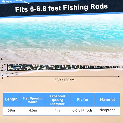 Neoprene Fishing Rod Sleeves for Casting, Spinning, Trolling Pole - Protective Cover Rod Sock with Hanging Loop & Lanyard- Floating, Puncture Resistant, Lightproof - size: 58", style: 4 Pcs