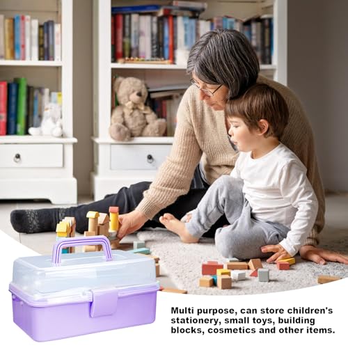 10Inch Tackle Box Organizer and Storage,Three-Layer Sewing Box With 2 Trays | Craft Organizers and Storage,Medicine Storage Box With Handle For Nail、Makeup、Diamond Painting、Building Blocks - color: Purple