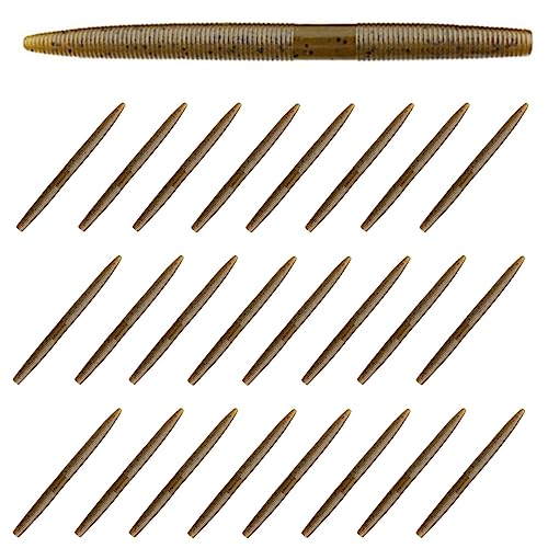Reaction Tackle Wacky Worms, 5.5 Inch Salt Impregnated Soft Plastic Stick Bait Bass Fishing Lures for Finesse, Wacky, Neko, Texas and Carolina Rigs, 24 Pack - color: Green Pumpkin