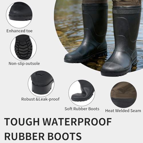 Fishing Waders for Men & Women, Waterproof 2-Ply Nylon/PVC Chest Wader with Boots for Outdoor Sizes 4-13 Bootfoot - color: Brown, size: US-M4/W6