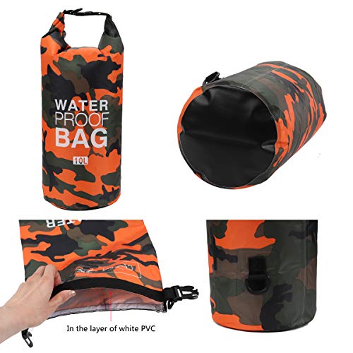 Waterproof Dry Bag 2L/5L/10L/15L/20L/30L, Roll Top Sack Keeps Gear Dry for Kayaking, Rafting, Boating, Swimming, Camping, Hiking, Beach, Fishing with Free Waterproof Phone Case - color: Orange, size: 10L