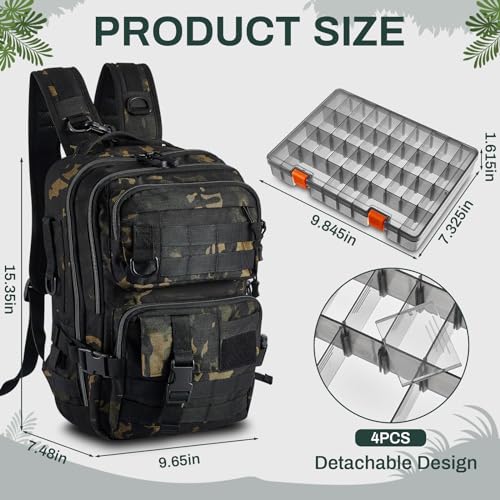 Fishing Tackle Backpack with Rod Holders and 4 Tackle Boxes Large Storage Fishing Bags Water Resistant Tackle Bag for Camping Hiking Travel Gear and Equipment(Camouflage,Shoulder Bag) - color: Camouflage