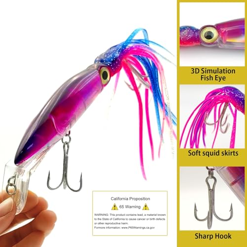 5pcs Saltwater Fishing Lures Squid Lure, Big Salt Water Lures Squid Skirts Tail Octopus Ocean Jerkbait,Tuna,Salmon Deep Sea Fishing Saltwater