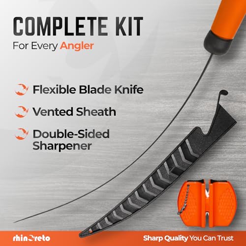Rhinoreto Fillet Knife for Fish - Razor Sharp G4116 German Stainless Steel Blade, 9 Inch Professional Filleting & Boning Knife with Non-Slip Handle, Protective Sheath & Sharpener - color: Orange, size: 9"