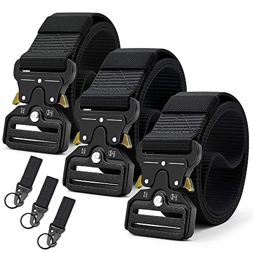 DOOPAI Tactical Belt for Men, 3Pack Military Nylon Web with Heavy Duty Quick Release Metal Buckle - color: 23 Black/Black/Black, size: 28-42 Waist Adjustable 125 cm (3 Pack)