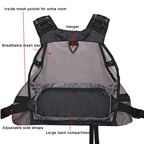 Waxaya Lightweight Fly Fishing Vest with Multi Pockets Adjustable Size Mesh Fishing Backpack for Men and Women - color: Black
