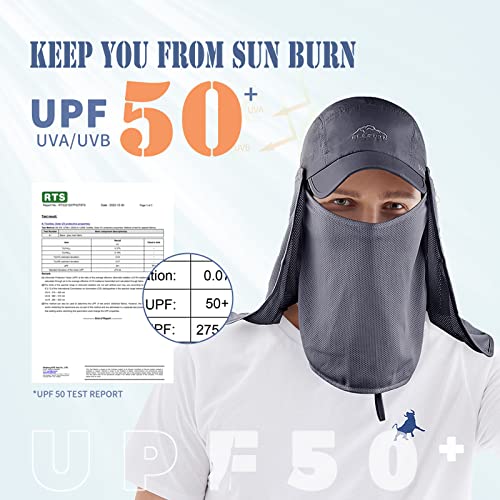 Outdoor Sun Hat for Men Women UPF 50+ Fishing UV Hat with Neck Flap Face Cover for Sun Protection - color: Grey-regular Brim