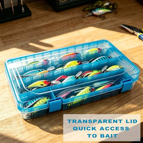 BEAR PAW 3700 Fishing Tackle Boxes Large Tray Floating Fishing Trackle Box Storage Organizer Lure Plastic Box with Adjustable Dividers Blue - style: 3700 Standard