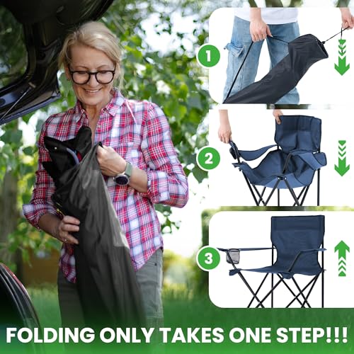 2 Pack Portable Camping Chairs Folding Lawn Chair Outdoor Lightweight Beach Chair with Cup Holder & Carry Bag for Outside Sports, Fishing, Hiking, Travel, Picnic, Backyard (Navy) - color: Navy, size: Medium