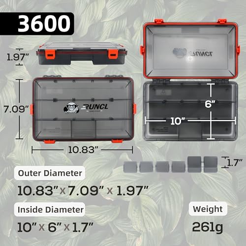RUNCL Fishing Tackle Box, Waterproof Airtight Stowaway, 3600/3700 Tray Tackle Box with Adjustable Dividers, Plastic Storage Organizer(2pcs 3600) - color: 2pcs 3600