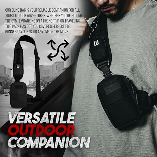 Small Sling Bag for Men-Cross body bag with Shoulder Straps,Mini Sling Crossbody bag for Women-Travel Backpack for Hiking,Daypack Multipurpose Over the Shoulder Chest Bags with Keyholder(Black) - color: Black