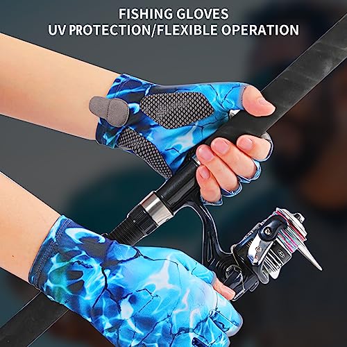Sun Gloves UPF 50+ Fishing Gloves, Fingerless Sun Protection UV Protection Fishing Gloves Men/Women for Kayaking, Hiking, Paddling, Driving - color: Blue, size: X-Large