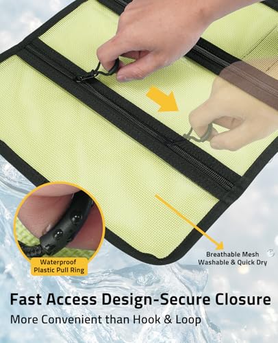 CVLIFE Fishing Tackle Bag, Lure Wrap Organizer, Soft Plastic Lure Bait Storage with 6 PVC & Mesh Pockets, Includes 30 Treble Hook Covers, 130 Single Bonnets, Retractable Hook Sharpener, Yellow