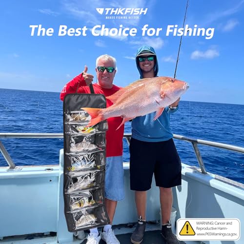 THKFISH Big Bait Bag, Roll-Up Large Trolling Lure Bag for Big Baits with 7 or 8 Heavy Duty PVC Protective Cover Pockets, Mesh Cleaning & Drying Tabs - size: Medium