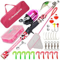 DaddyGoFish Kids Fishing Pole - Rod Reel Combo Tackle Box Starter Set - First Year Small Gear Kit for Boys Girls Toddler Youth Age Beginner Little Children - color: Pink (Essential Set), size: 5ft
