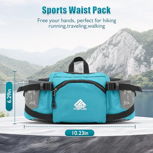 Fanny Pack Waist Bag with Water Bottle Holder for Men Women Running Hiking Travel Dog Walking Workout Cycling Outdoor (Turquoise Blue) - color: Turquoise Blue