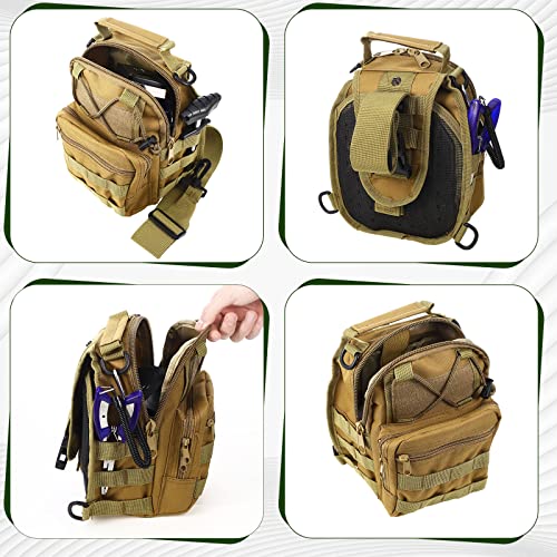 Hungdao 7 Pcs Fishing Backpack with Fishing Tool Kit Fish Gear Pliers Equipment Include Hook Remover Backpack Pliers Kit Scale Gripper Weigh Separator Fish Gifts for Men Women - color: Khaki