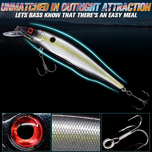 XFISHMAN Jerkbait Kit - Minnow Lure - Suspending - Bass, Smallmouth Bass, Walleye, Largemouth Bass - 1 Piece - color: Sexy-Shad, size: 110mm（4-3/8"in）