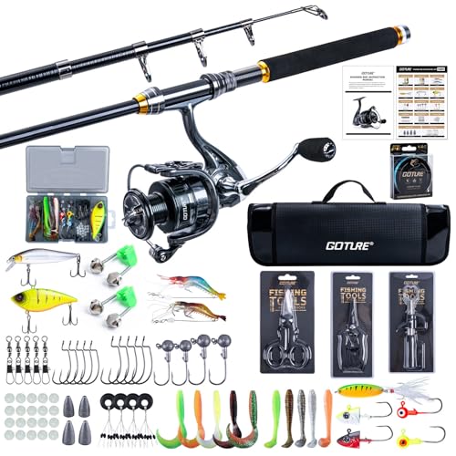 Goture Fishing Rod and Reel Combos,1.8M-2.7M Telescopic Fishing Pole Spinning Reel Line Lures Set with Carrier Bag,Telescopic Rod Kit for Starter Travel Saltwater Freshwater Gear Gift - color: C5:Fishing Full Kit with Carrier Bag, size: 6 ft/1.8 m