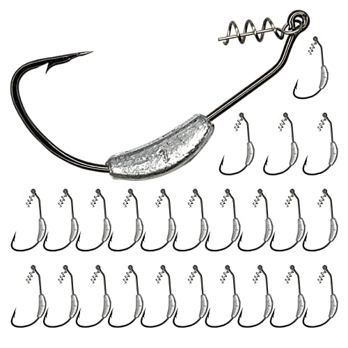 25 Pack Weighted Swimbait Hooks, Jig Heads with Twist Lock, Soft Plastic Worm Fishing Hooks 1/0 2/0 3/0 4/0 5/0 - color: C(Size 3/0, 1/9 oz, 25-pack)