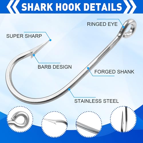 Large Giant Shark Fishing Hooks Saltwater,12pcs Forged Alligator Tuna Hooks Big Game Stainless Steel J Fish Hooks Extra Strong for Shark Swordfish Tuna Catfish 5/0-13/0 - size: 7/0-12Packs