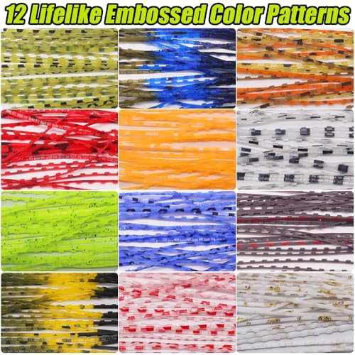 Rubber-Legs-Fly-Tying-Materials-12-Colors-Silicone-Legs-for-Fly-Tying-Flies & Jigs Trout Bass Panfish Lure Making Supplies Kit - color: 12 Advanced Embossed Set