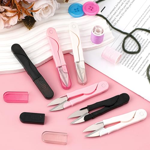 Mudder 24 Pcs U Shape Sewing Scissors with Protective Safety Cover Mini Snippers Shears Small Trimming Nipper Clipper for Various Materials Fishing Line DIY Sewing Tailoring Dressmaking Crafting - style: Lovely
