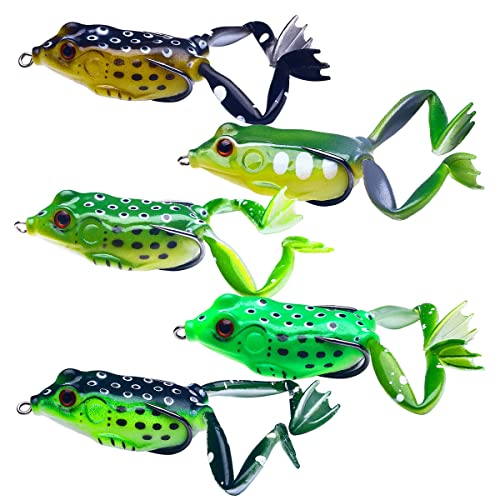 Frog Fishing Lures for Bass ，Weedless Fishing Lures，Top Water Frog Lures for Bass Fishing，Perfect Lifelike Surface Bass Lure, for Saltwater/Freshwater Bass Trout