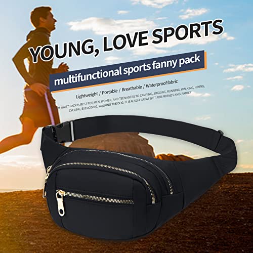 Crossbody Fanny Pack for Men&Women,Large Waist Bag & Hip Bum Bag with Adjustable Strap for Outdoors Workout Traveling Casual Running Hiking Cycling - color: Fashionable Black Gold