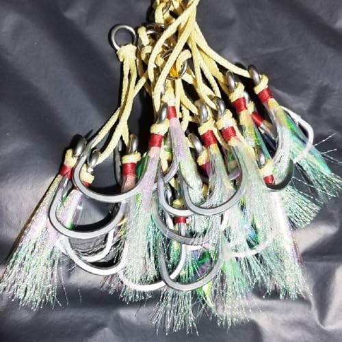 4 Pairs Fishing Double Barbed Jig Hook Kevlar Line 6X Extra Strong Slow Fast Jigging Assist Saltwater Hooks Jigs Lure Circle Hook 4/0