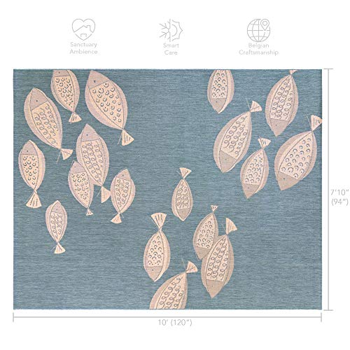 Gertmenian Indoor Outdoor Area Rug, Classic Flatweave, Washable, Stain & UV Resistant Carpet, Deck, Patio, Poolside & Mudroom, 8x10 Ft Large, Exotic Fish, Oasis Green - color: Exotic Fish Oasis Green, size: 7'10" x 10' (Rectangular)