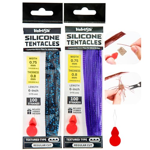 Silicone Skirt Tabs & Tentacle Strands Set for Dice Lure Builds, Japanese-Style Rubber Legs DIY Kit for Soft Baits, with Threader Tool, Fishing Lure Material for Jig Skirts - color: Dark Contrast Mix – 2-Pack, size: Textured Type