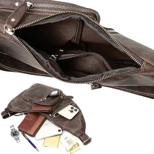 Genuine Leather Sling Bag for Men Women Shoulder Backpack Satchel Crossbody Chest Casual Outdoor Daypack - color: #01deep Brown