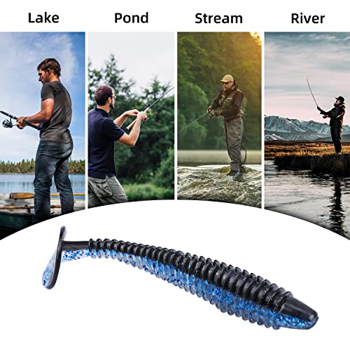 RUNCL Swimbaits Paddle 10/20/30/40PCS, 5/4/3/2 Inchs Paddle Tail, Soft Lure for Trout Crappie Bass, Durable Plastic Bait Swimmer for Saltwater/Freshwater, Fishing Lover's Gift - color: Black Blue, size: 4in, 20pcs