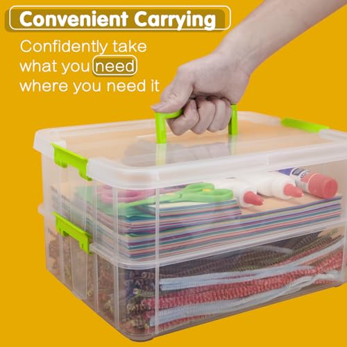 TERGOO 2 Layer Plastic Storage Containers with Lids, Multipurpose Clear Stack & Carry Box, Portable Craft Organizers and Storage Bin for Organizing Art & Craft, Sewing, Makeup, Nail Supplies (Green) - color: Green
