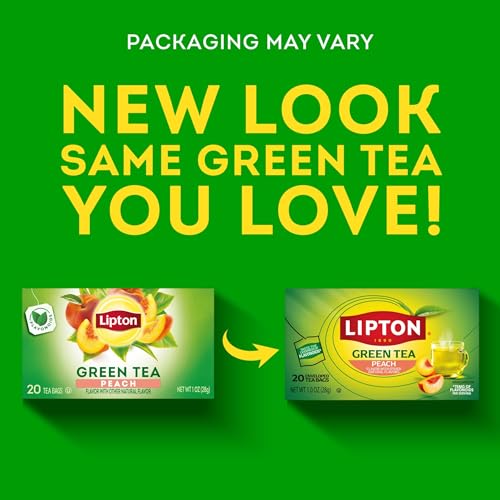 Lipton Peach Green Tea Bags, Flavored, Unsweetened Teabags for Hot Tea or Peach Iced Tea with Caffeine and Flavonoids, 20 Total Tea Bags - size: 20 Tea Bags
