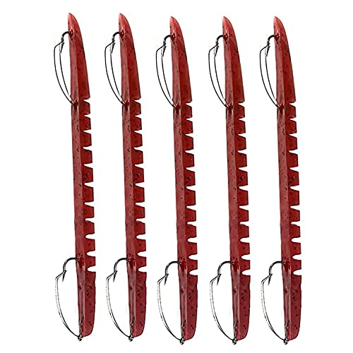 DeLong Lures – Made in USA 6" Bass Fishing Worms, Pre-Rigged Weedless & Unrigged Soft Plastic Baits, Anise-Scented Durable Lures for Freshwater & Saltwater - color: Red Bug