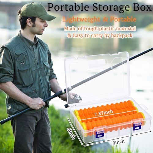6 Pcs Fishing Leader Holder 6 Pack with Storage Box 72 Slot Snell Hook Organizer Anti-Tangle Rig Keeper for Walleye Catfish Bass Trout - color: Orange