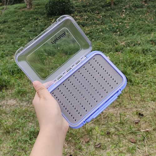Aventik Waterproof Clear Fly Box Double Sides Floating Lightweight Fly Fishing Case Large Capacity Grip Foam Nymph Wet Dry Flies Lure Box(H18 Blue, SIZE B:6.08X4X1.6inch) - color: Blue, size: SIZE B:6.08X4X1.6inch