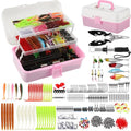517 Pcs Large 3 Layers Tackle Box with Tackle Fishing Lures Kit Included Pliers, Fish Lip Gripper, Crankbait, Hooks, Other Accessories Fishing Kit for Men Gifts Summer Vacation(Pink White) - color: Pink White
