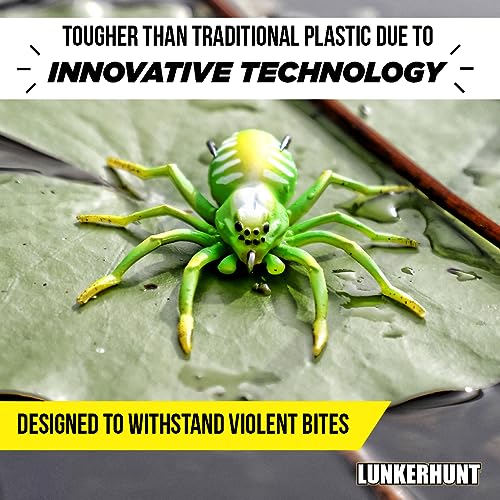LUNKERHUNT Phantom Spider Lure for Bass Fishing (2.5 Inch) | Topwater Spider Fishing Lure with Natural Walking Action | Soft Hollow Body Weedless Hooks for Trout and Pike - color: Leaf